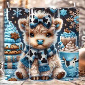 Highland Cow Themed 20oz Sublimated Stainless Steel Tumbler with Lid & Straw